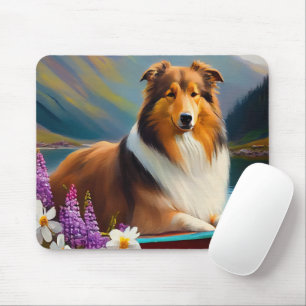 Rough Collie on a Paddle: A Scenic Adventure Mouse Mat