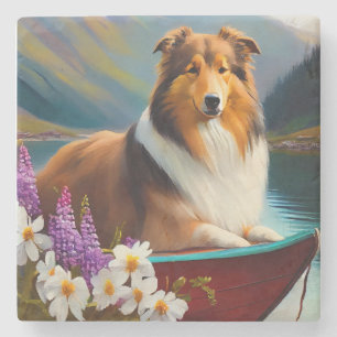 Rough Collie on a Paddle: A Scenic Adventure Stone Coaster