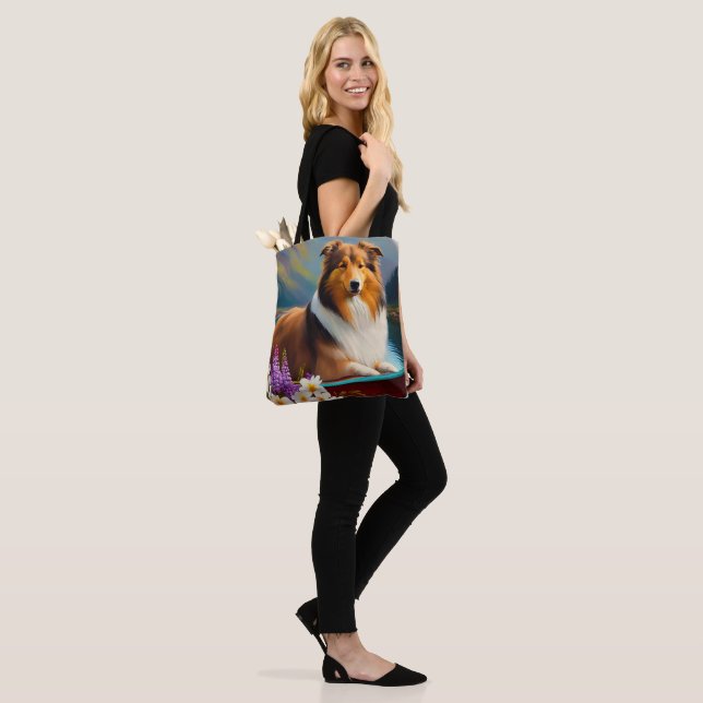Rough Collie on a Paddle: A Scenic Adventure Tote Bag (On Model)