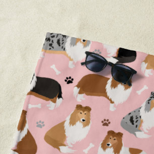 Rough Collie Paws and Bones Beach Towel