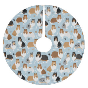 Rough Collie Paws and Bones Brushed Polyester Tree Skirt