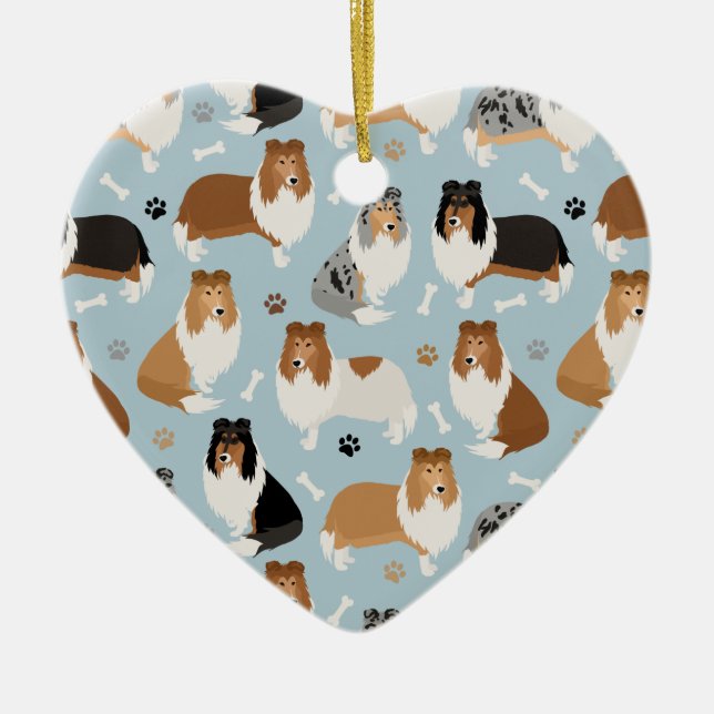Rough Collie Paws and Bones Ceramic Tree Decoration (Front)