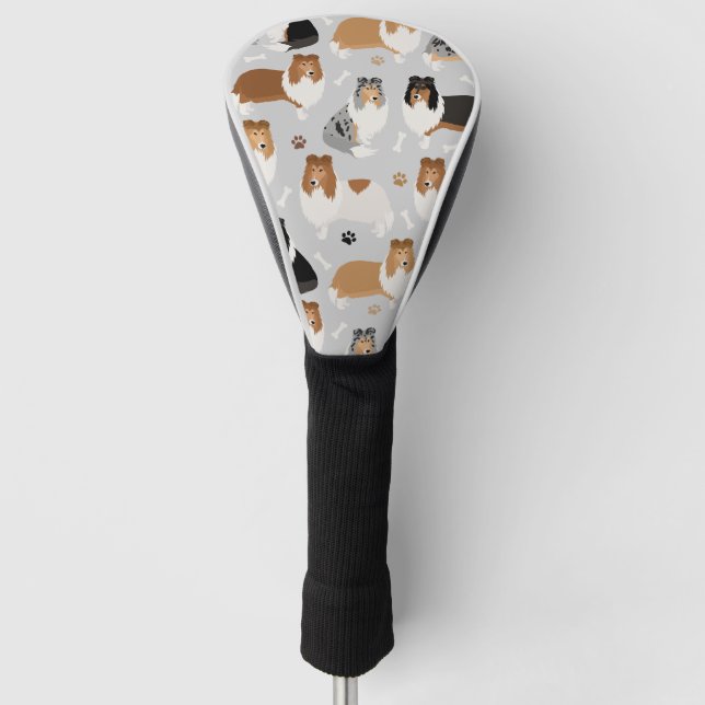 Rough Collie Paws and Bones Golf Head Cover (Front)