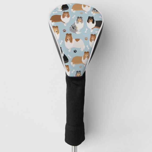 Rough Collie Paws and Bones Golf Head Cover (Front)