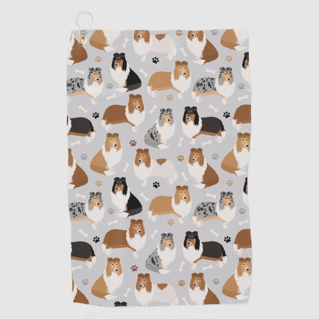 Rough Collie Paws and Bones Golf Towel (Front)