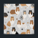 Rough Collie Paws and Bones Magnet<br><div class="desc">Cute Rough Collie dogs sit and stand and rollover with sable,  tri-colour,  merle and white coats with scattered dog bones and pawprints pattern.</div>
