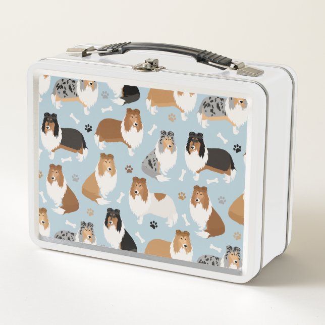 Rough Collie Paws and Bones Metal Lunch Box (Front)