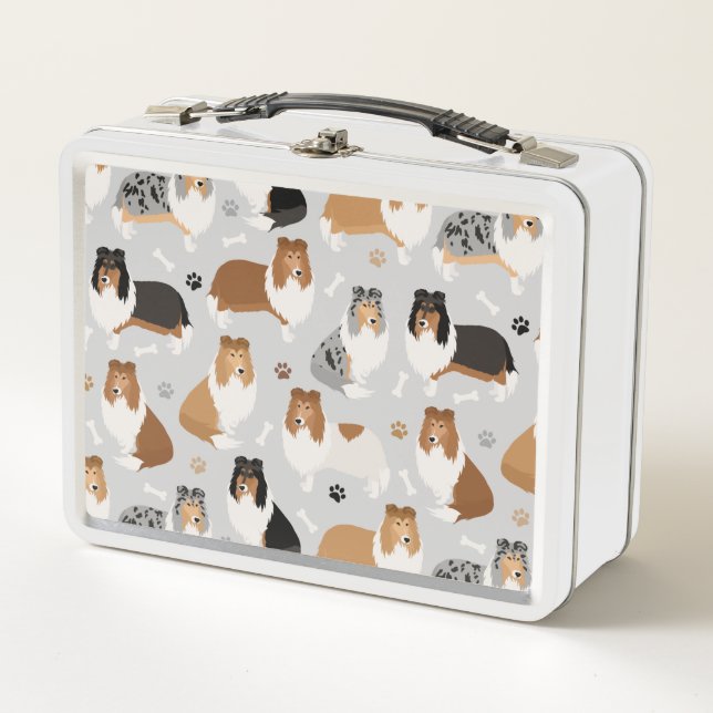Rough Collie Paws and Bones Metal Lunch Box (Front)