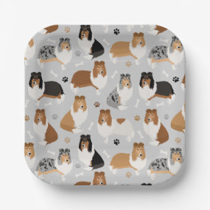 Rough Collie Paws and Bones Paper Plate