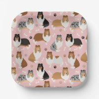 Rough Collie Paws and Bones Paper Plates