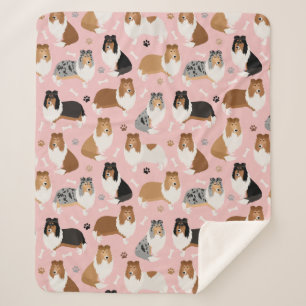 Rough Collie Paws and Bones Sherpa Blanket