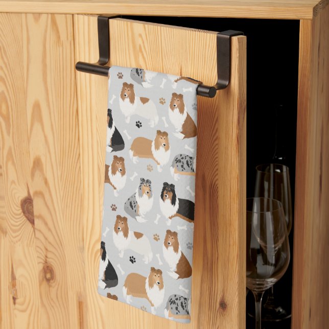 Rough Collie Paws and Bones Tea Towel (Thirds Fold)