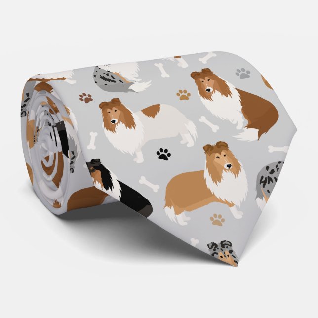 Rough Collie Paws and Bones Tie (Rolled)