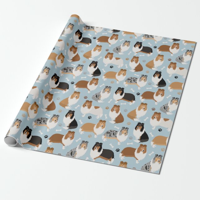 Rough Collie Paws and Bones Wrapping Paper (Unrolled)