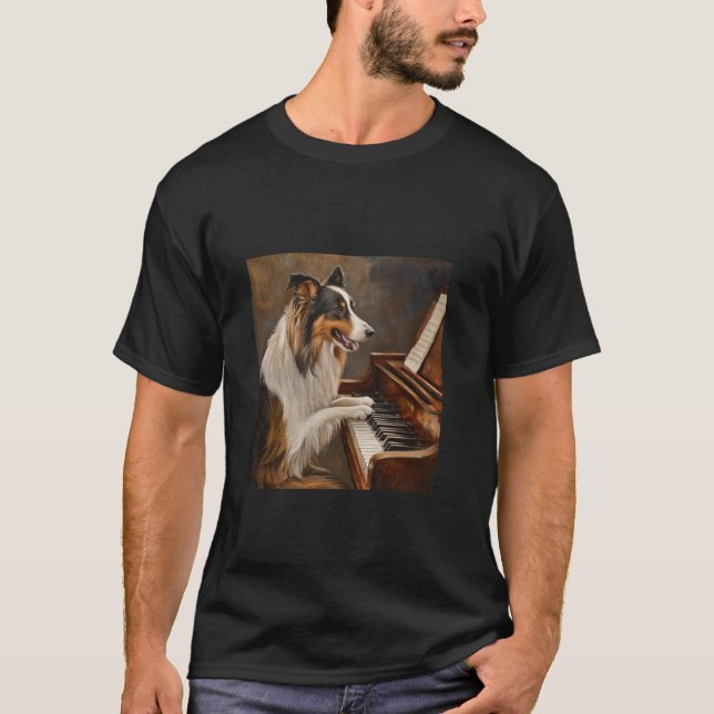 Rough Collie Piano Dog T-Shirt (Front)