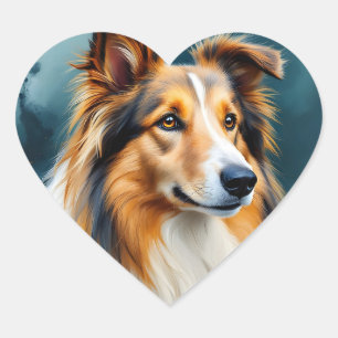 Rough Collie Portraits  Heart Sticker