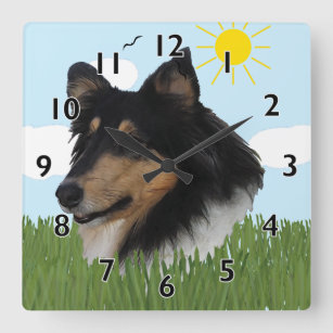 Rough Collie Portriat Square Wall Clock