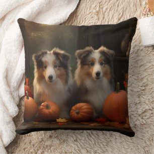 Rough Collie Puppy Autumn Delight Pumpkin  Cushion