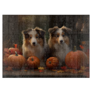 Rough Collie Puppy Autumn Delight Pumpkin  Cutting Board