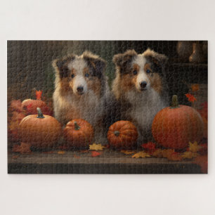 Rough Collie Puppy Autumn Delight Pumpkin  Jigsaw Puzzle