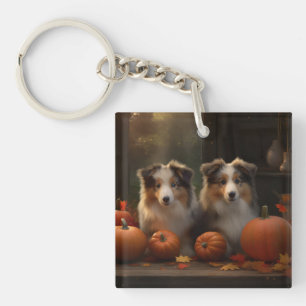Rough Collie Puppy Autumn Delight Pumpkin Key Ring