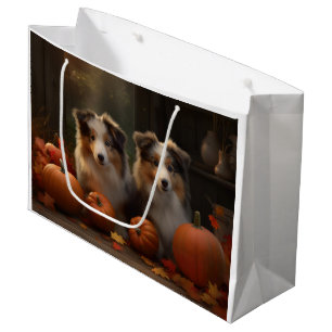 Rough Collie Puppy Autumn Delight Pumpkin  Large Gift Bag