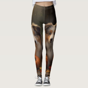 Rough Collie Puppy Autumn Delight Pumpkin  Leggings