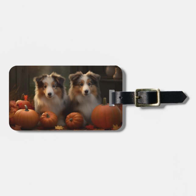 Rough Collie Puppy Autumn Delight Pumpkin  Luggage Tag (Front Horizontal)