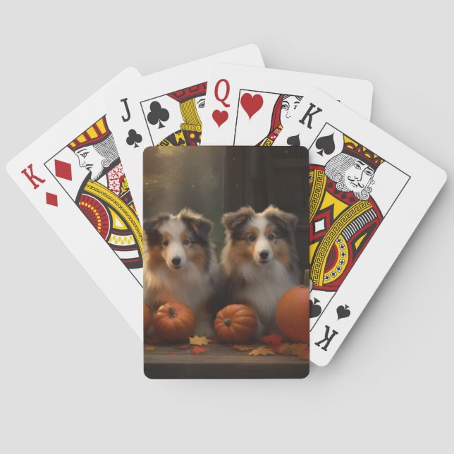 Rough Collie Puppy Autumn Delight Pumpkin  Playing Cards (Back)