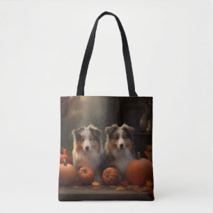 Rough Collie Puppy Autumn Delight Pumpkin  Tote Bag
