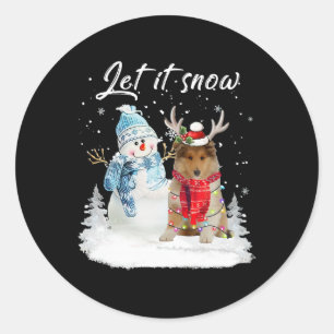 Rough Collie Santa Dog Christmas Snowman Xmas Paja Classic Round Sticker