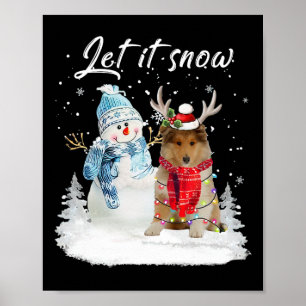Rough Collie Santa Dog Christmas Snowman Xmas Paja Poster
