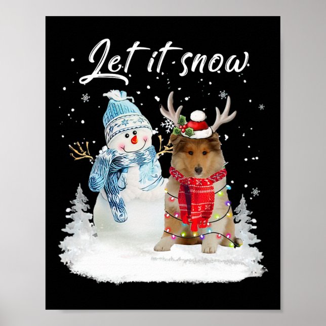 Rough Collie Santa Dog Christmas Snowman Xmas Paja Poster (Front)