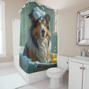 Rough Collie Sloppy Sleepy Cute Funny Shower Curtain