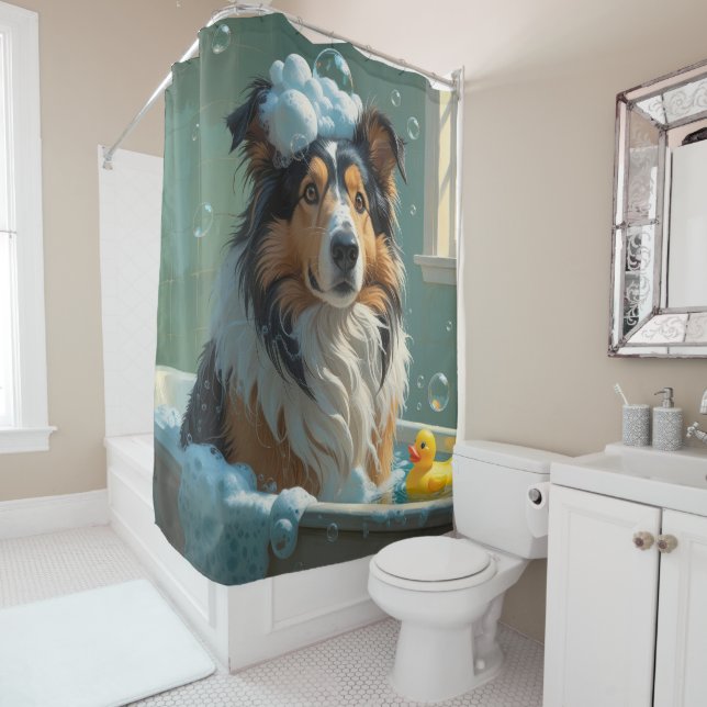 Rough Collie Sloppy Sleepy Cute Funny Shower Curtain (In Situ)