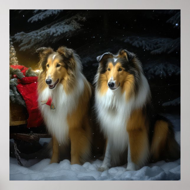 Rough Collie Snowy Sleigh Christmas Decor (Front)