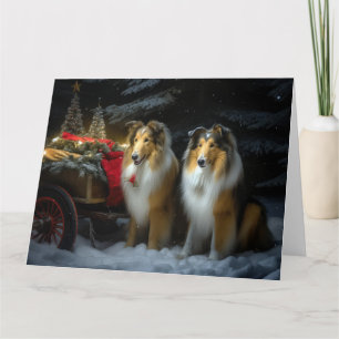 Rough Collie Snowy Sleigh Christmas Decor Card