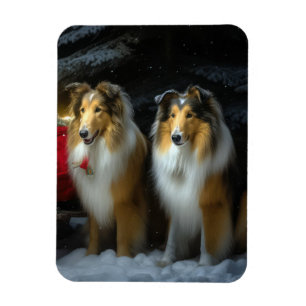 Rough Collie Snowy Sleigh Christmas Decor Magnet