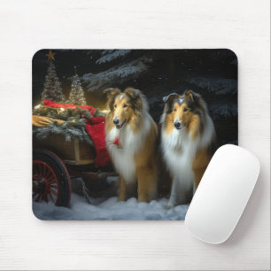 Rough Collie Snowy Sleigh Christmas Decor Mouse Mat