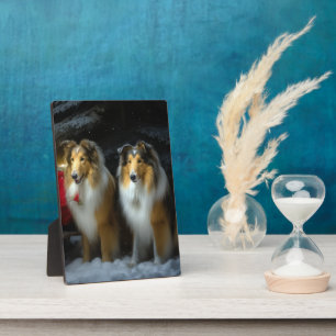 Rough Collie Snowy Sleigh Christmas Decor Plaque