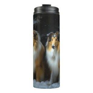 Rough Collie Snowy Sleigh Christmas Decor Thermal Tumbler