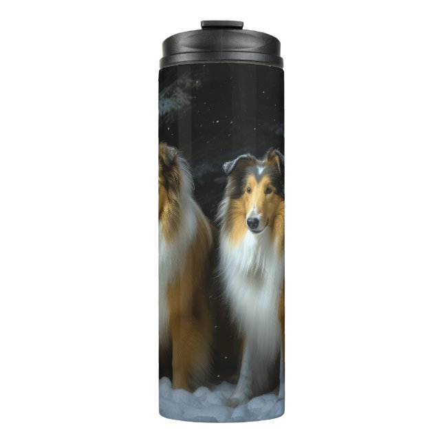 Rough Collie Snowy Sleigh Christmas Decor Thermal Tumbler (Front)