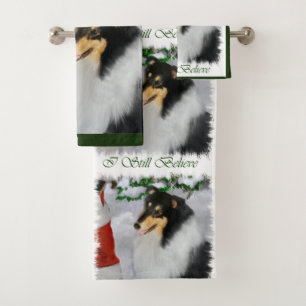 Rough Collie Tri Colour Christmas Bath Towel Set