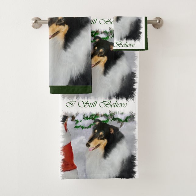Rough Collie Tri Colour Christmas Bath Towel Set (Insitu)