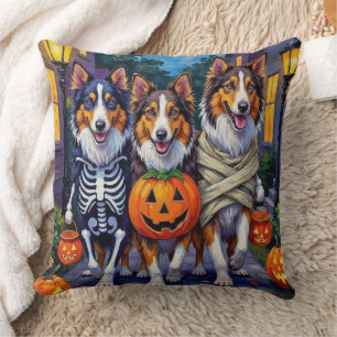 Rough Collie Trick-or-Treating Halloween Costumes Cushion