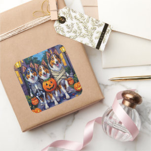 Rough Collie Trick-or-Treating Halloween Costumes Square Sticker