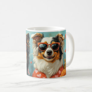 Rough Collie with Heart Roses Valentine's Day Coffee Mug