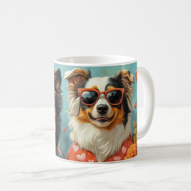 Rough Collie with Heart Roses Valentine's Day Coffee Mug (Front Right)
