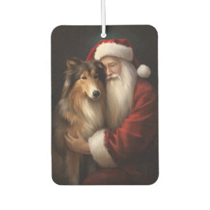 Rough Collie With Santa Claus Festive Christmas Car Air Freshener