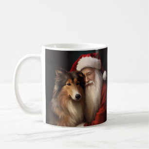 Rough Collie With Santa Claus Festive Christmas Coffee Mug